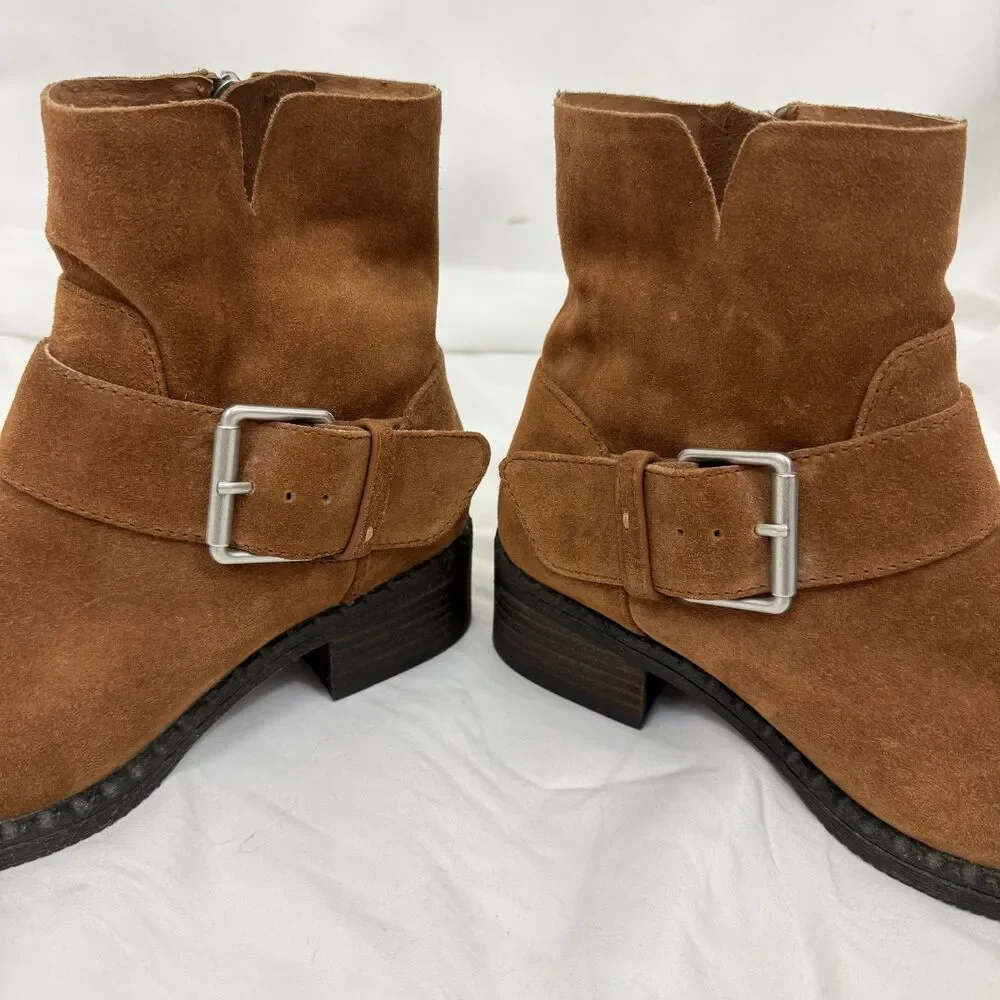 GENTLE SOULS Kenneth Cole Benton Slit Suede Buckle Ankle Boots 7.5 Brown EUC